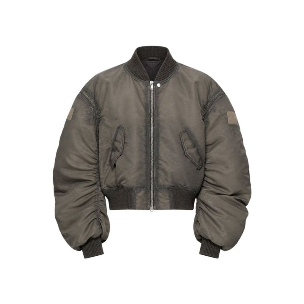 Rick Owens Men Grey Nylon Cropped Bomber Jacket